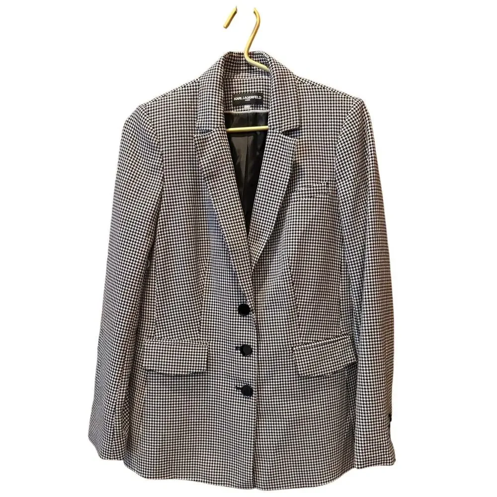 Karl Lagerfeld Paris Houndstooth Blazer Jacket 6 NWOT Black White Workwear
